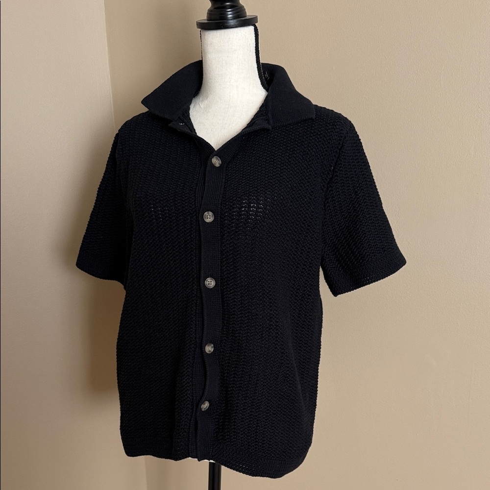 Vince Black Textured Short Sleeve Shirt